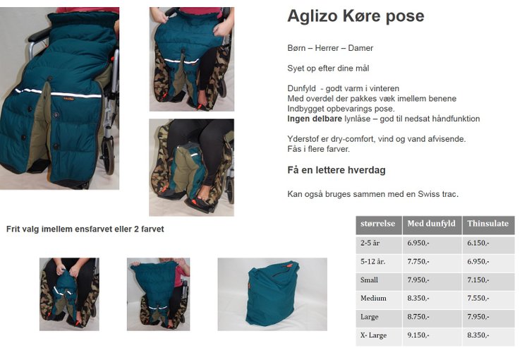 Aglizo kørepose  og dun ben pose - tøj til handicap kørestol